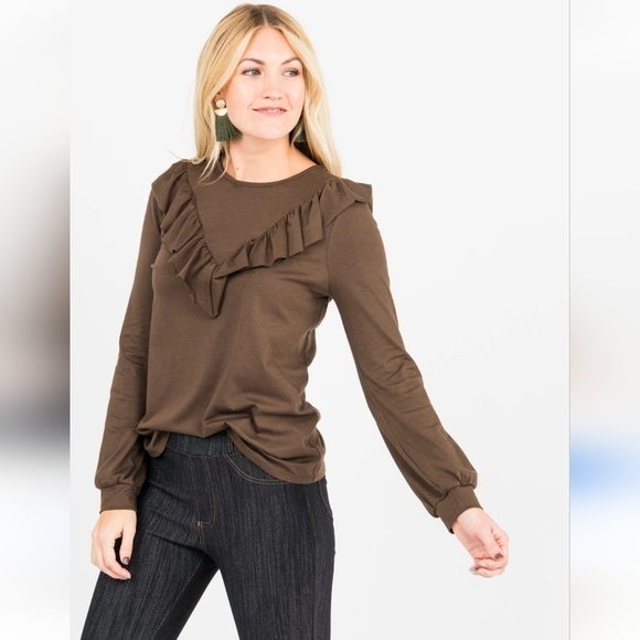 AGNES &‎ DORA Cottagecore Ruffled Cowgirl Blouse M Brown Rustic Western - Picture 3 of 5